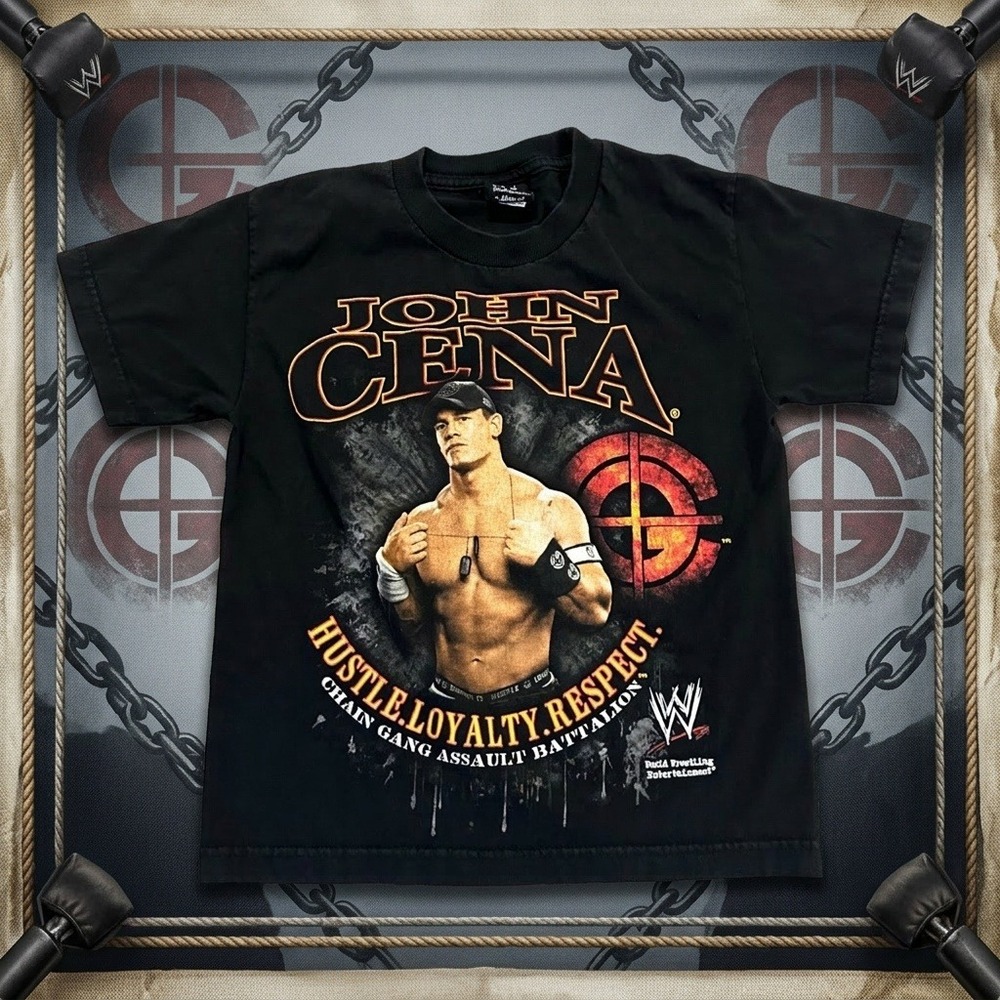 Vintage WWE John Cena Shirt Size Youth Small Black Chain Gang Assault Battalion